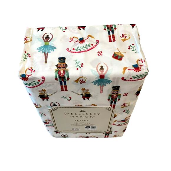 Wellesley Manor QUEEN Sheet Set Nutcracker Ballet Toy Soldier 4pc Xmas Bedding - Picture 6 of 12
